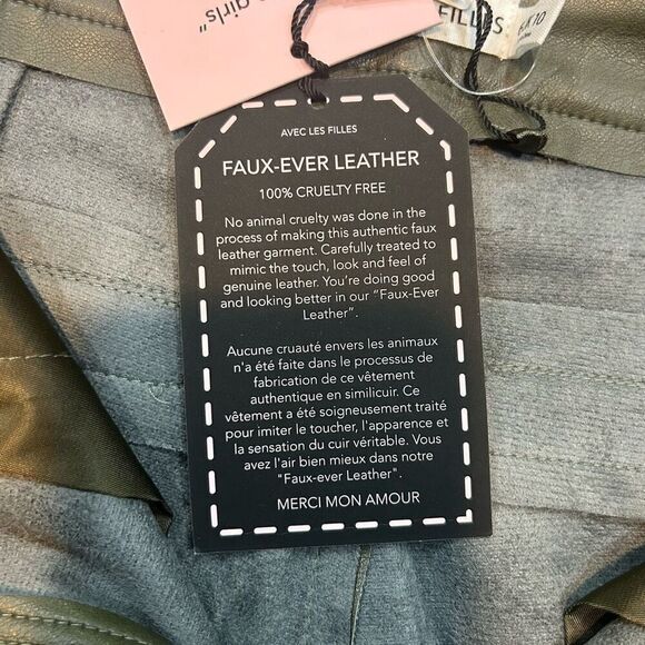 Avec Les Filles Vegan Leather Kick Flare Pants olive green size 6 - Picture 8 of 14